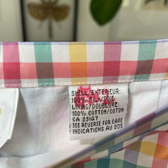 Talbots 100% Silk Ankle Crop Colorful Plaid Pants 14 - Picture 5 of 5